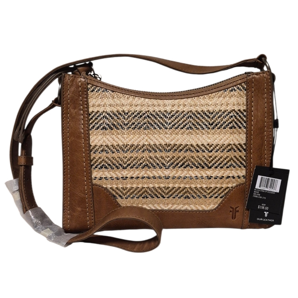 NWT FRYE Melissa Straw Zip Crossbody Bag With Duster Bag